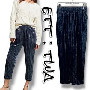 Anthropologie Ett:Twa Kinley Cropped Blue Crushed Velvet Pants Womens Size XS